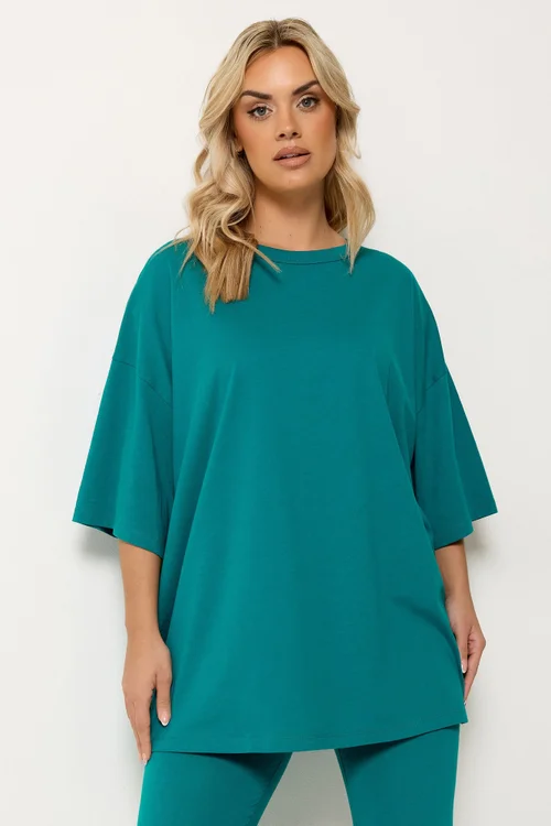 Yours Curve Teal Blue Boxy T-Shirt - 26-28 Image 1