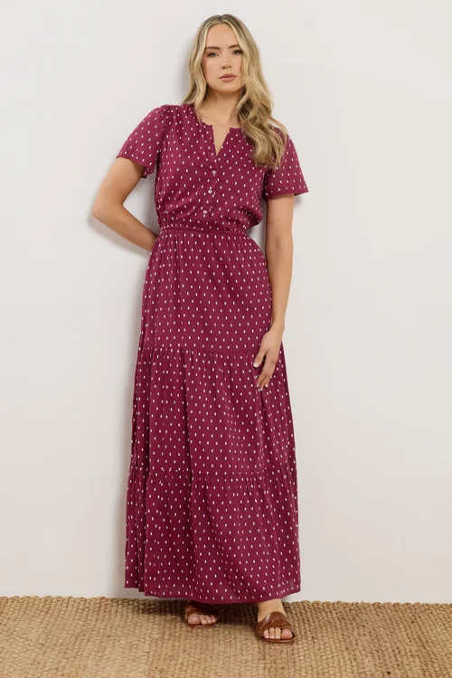 Long Tall Sally Wine Red Dobby Spot Tiered Maxi Dress - 22 Image 1