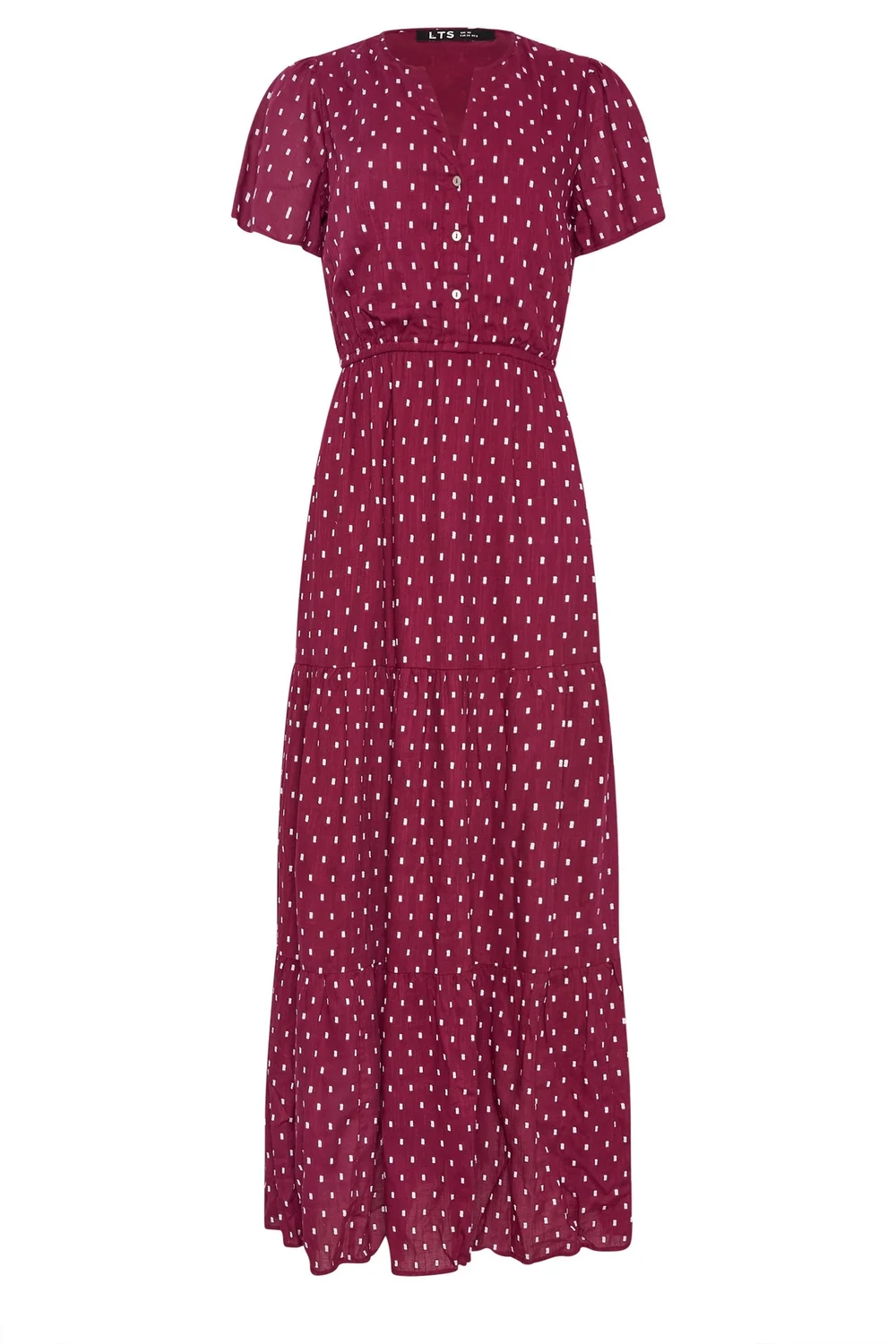 Long Tall Sally Wine Red Dobby Spot Tiered Maxi Dress - 22 Image 5