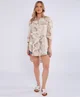 Gini London Beige Linen Abstract Print Mini Shirt Dress - S/M Image 1