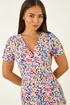 Roman Blue Petite Floral Frill Wrap Dress - 16 Image 4