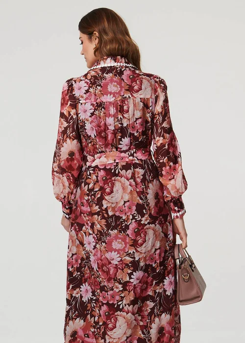 Izabel London Burgundy Floral Lace Detail Long Sleeve Maxi Dress - 10 Image 2