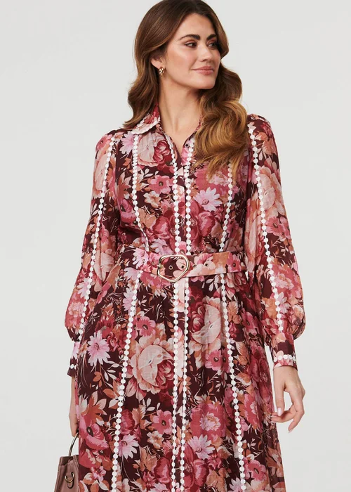 Izabel London Burgundy Floral Lace Detail Long Sleeve Maxi Dress - 10 Image 3