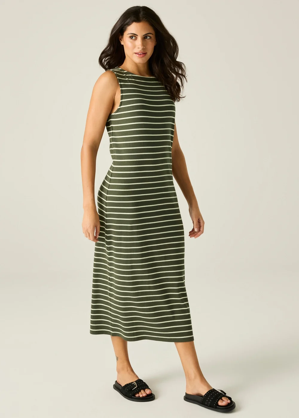 Regatta Dark Khaki Light Vanilla Stripe Amorie Midi Dress - 16 Image 1