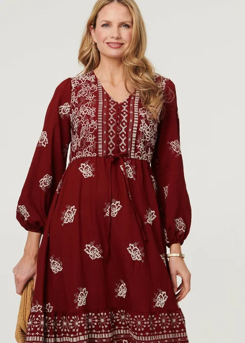 Izabel London Red Embroidered Long Sleeve Midi Dress - 8 Image 4
