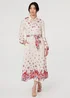 Izabel London Pink Floral Border Tie Waist Midi Shirt Dress - 14 Image 1