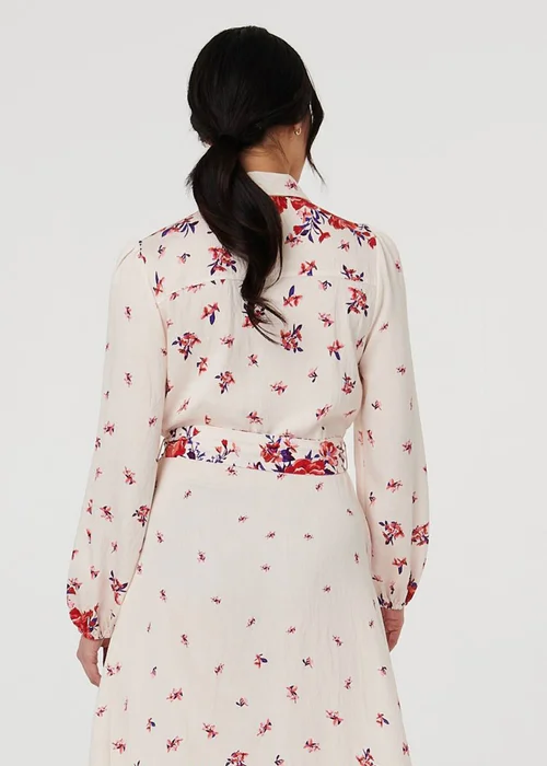 Izabel London Pink Floral Border Tie Waist Midi Shirt Dress - 14 Image 2