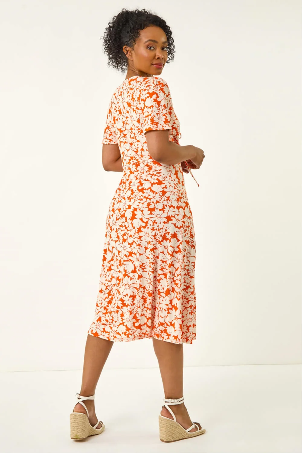 Roman Orange Petite Floral Ruched Midi Dress - 18 Image 3