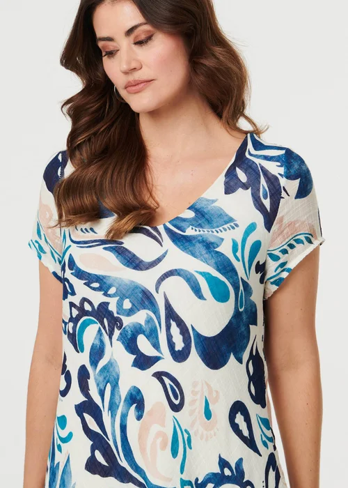 Izabel London Blue Printed Cap Sleeve Knee Length Dress - 10 Image 3