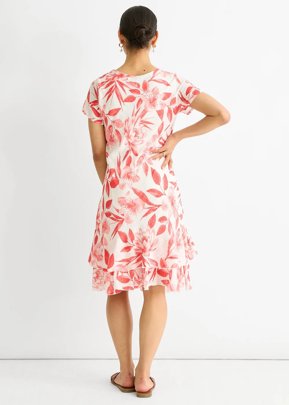 Gini London Red Floral Print Cotton V Neck Dress - M/L Image 2