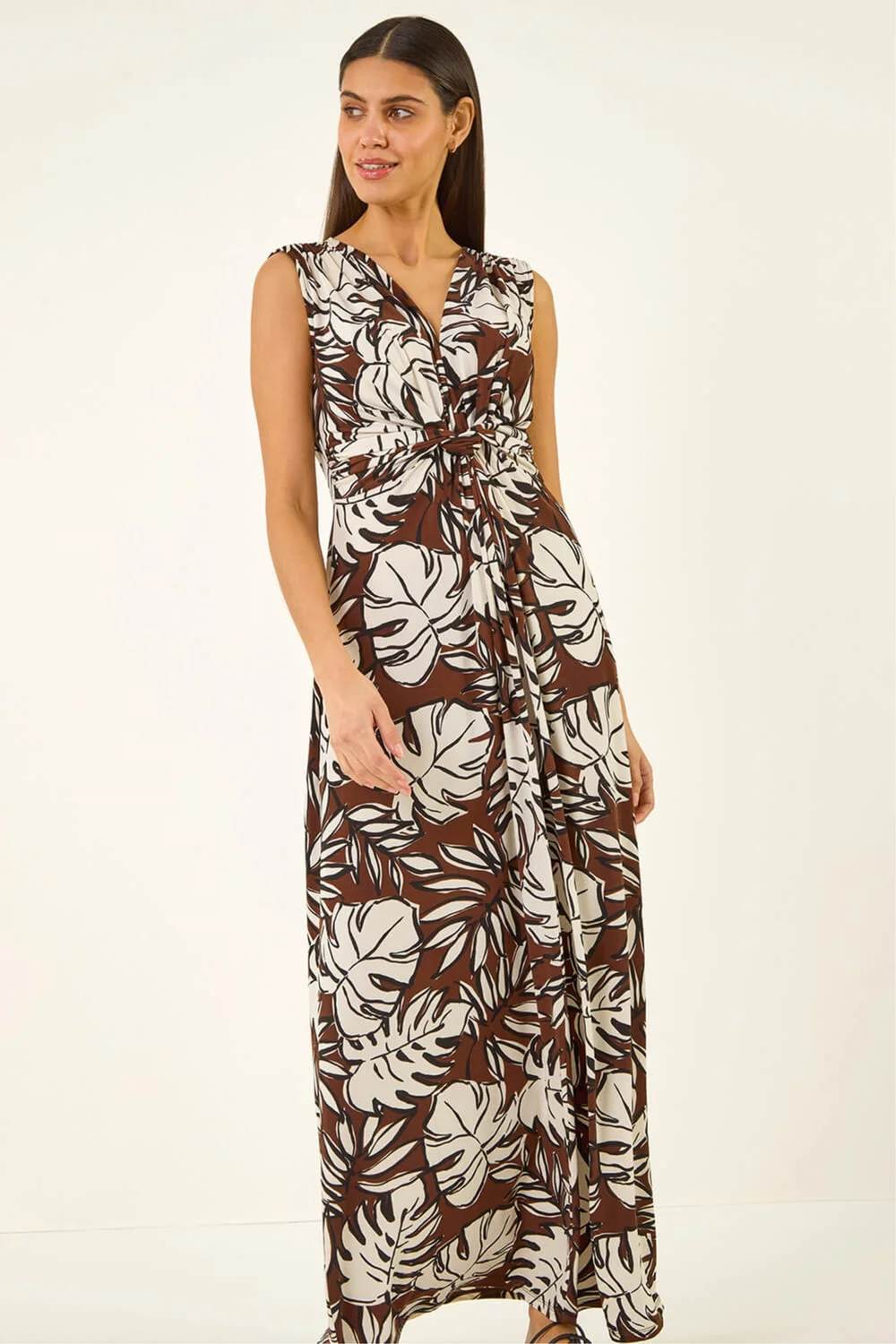 Roman Chocolate Leaf Twist Front Maxi Dress - 12 Image 2