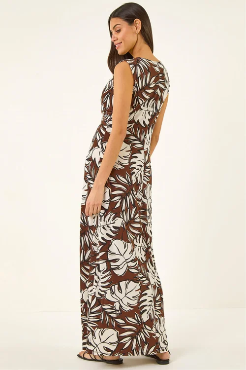 Roman Chocolate Leaf Twist Front Maxi Dress - 12 Image 3