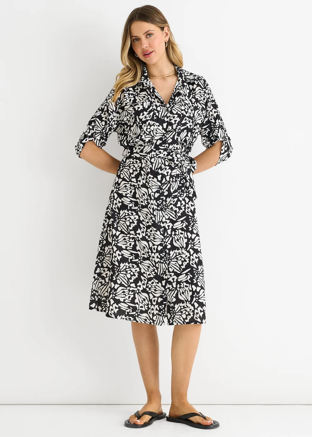 Gini London Black Button Through Belted Shirt Midi Dress - L/XL Image 1