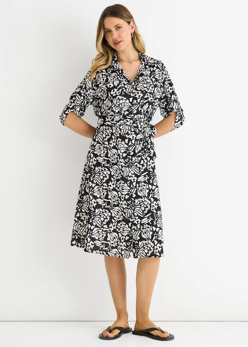 Gini London Black Button Through Belted Shirt Midi Dress - L/XL Image 1