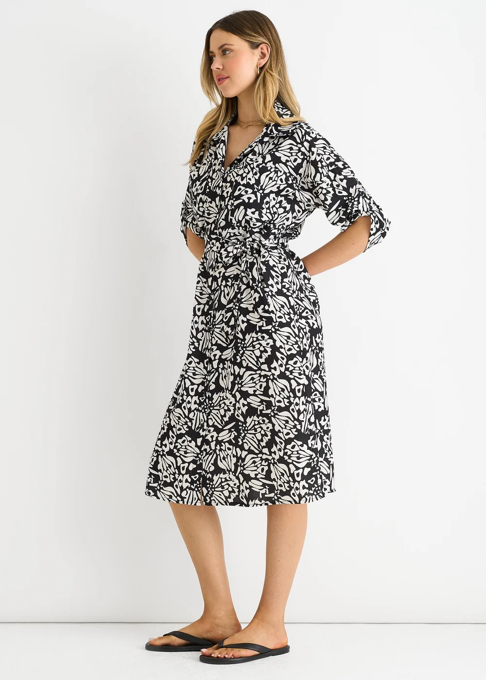 Gini London Black Button Through Belted Shirt Midi Dress - L/XL Image 4