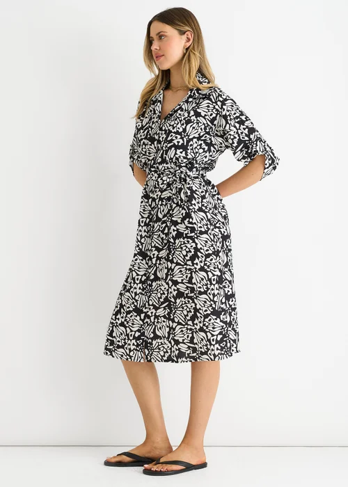 Gini London Black Button Through Belted Shirt Midi Dress - L/XL Image 4