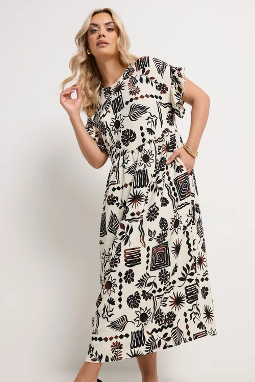 Yours Curve Ivory White Abstract Midi Dress - 18 Image 1