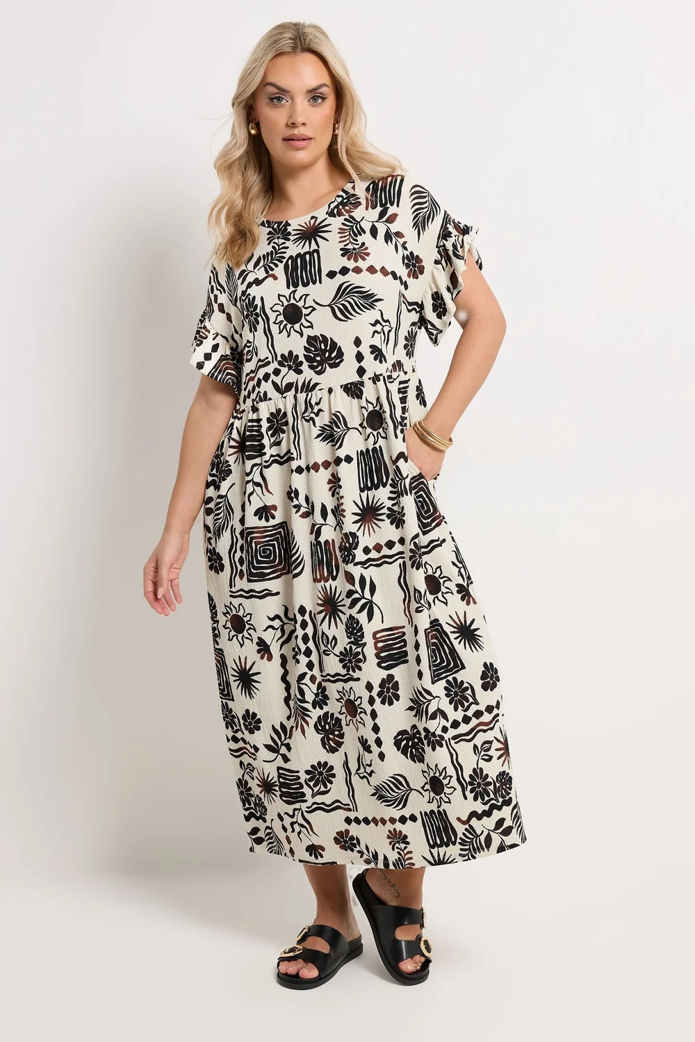 Yours Curve Ivory White Abstract Midi Dress - 18 Image 3