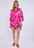 Gini London Pink Linen Abstract Print Mini Shirt Dress - M/L Image 1