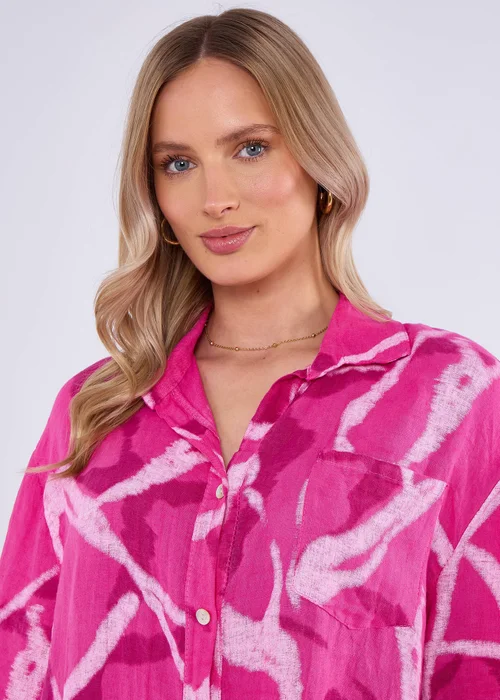 Gini London Pink Linen Abstract Print Mini Shirt Dress - M/L Image 3