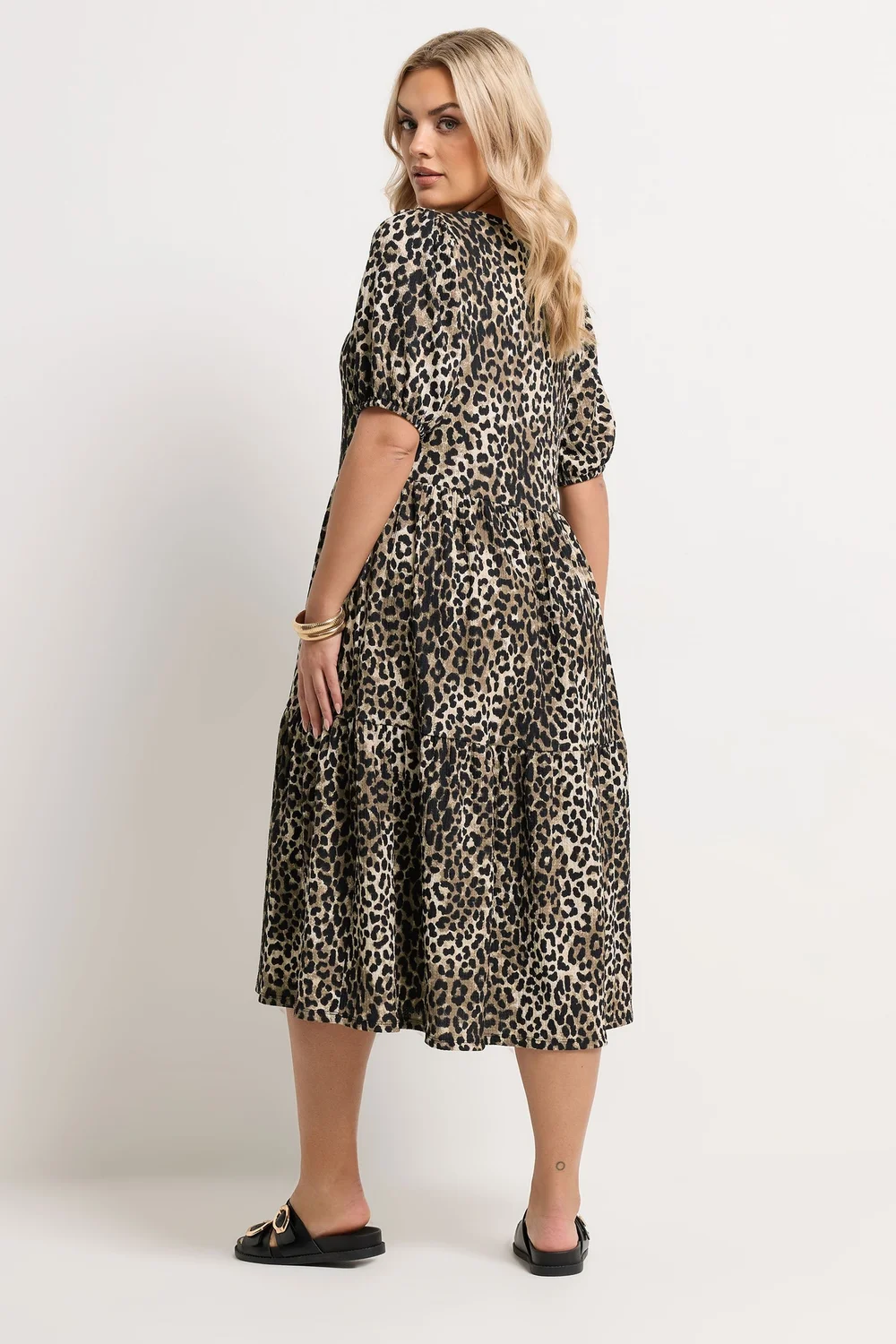 Yours Curve Natural Brown Leopard Tiered Midi Dress - 18 Image 5