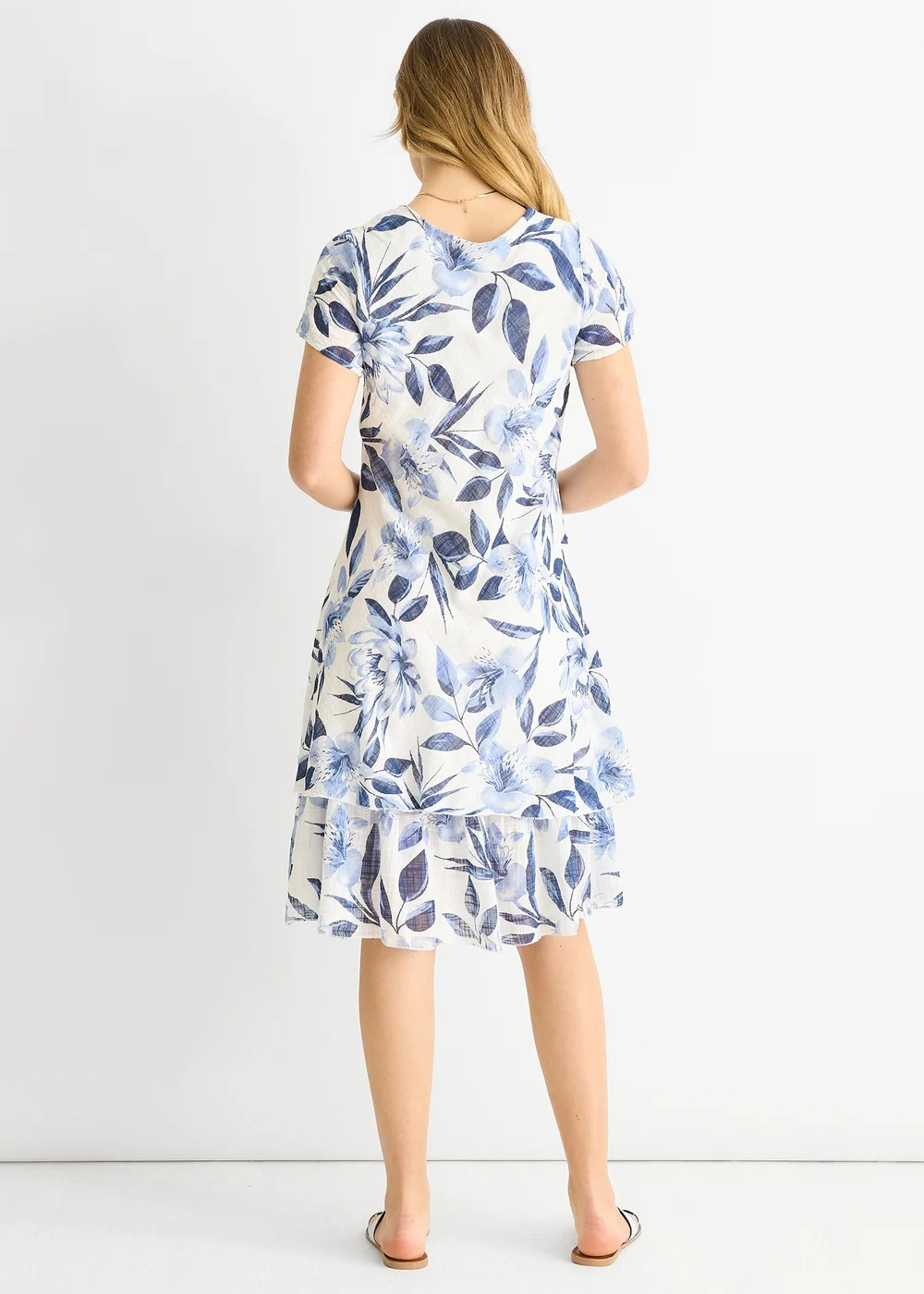 Gini London Blue Floral Print Cotton V Neck Dress - S/M Image 2