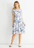 Gini London Blue Floral Print Cotton V Neck Dress - S/M Image 1