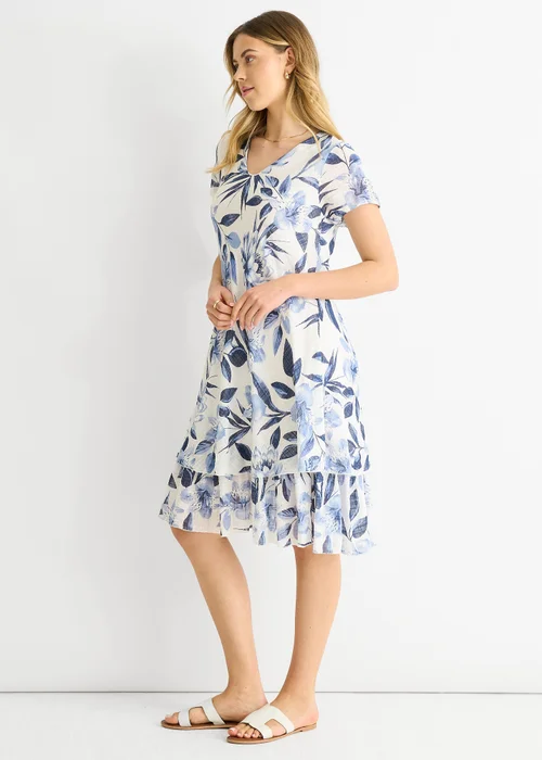 Gini London Blue Floral Print Cotton V Neck Dress - S/M Image 4