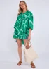 Gini London Green Linen Abstract Print Mini Shirt Dress - M/L Image 1