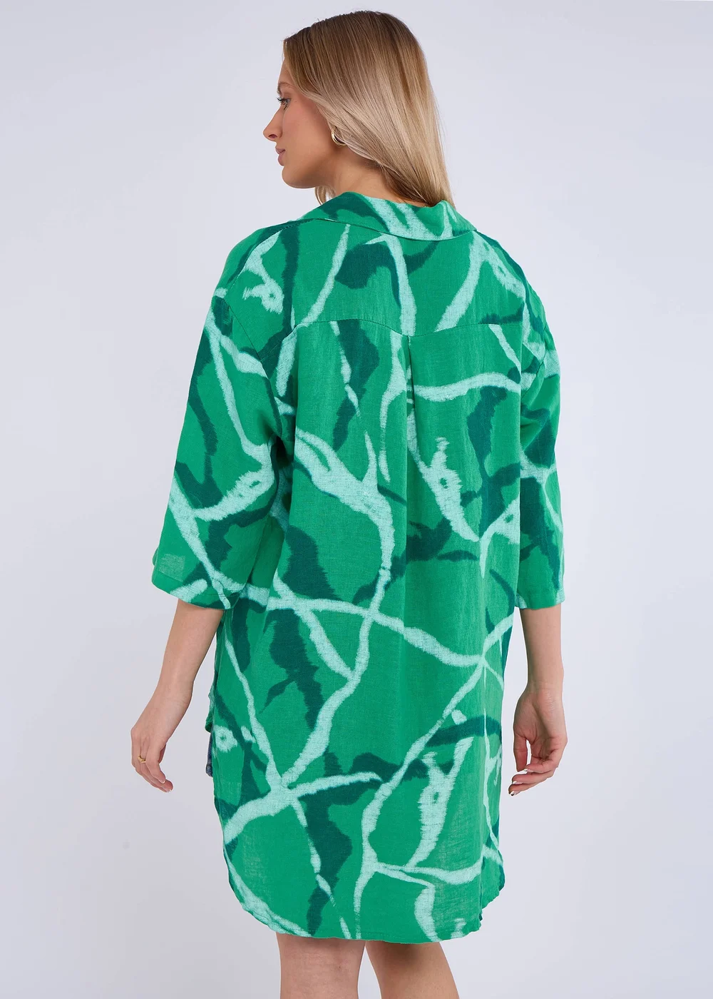 Gini London Green Linen Abstract Print Mini Shirt Dress - M/L Image 2