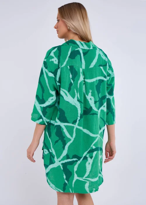 Gini London Green Linen Abstract Print Mini Shirt Dress - M/L Image 2