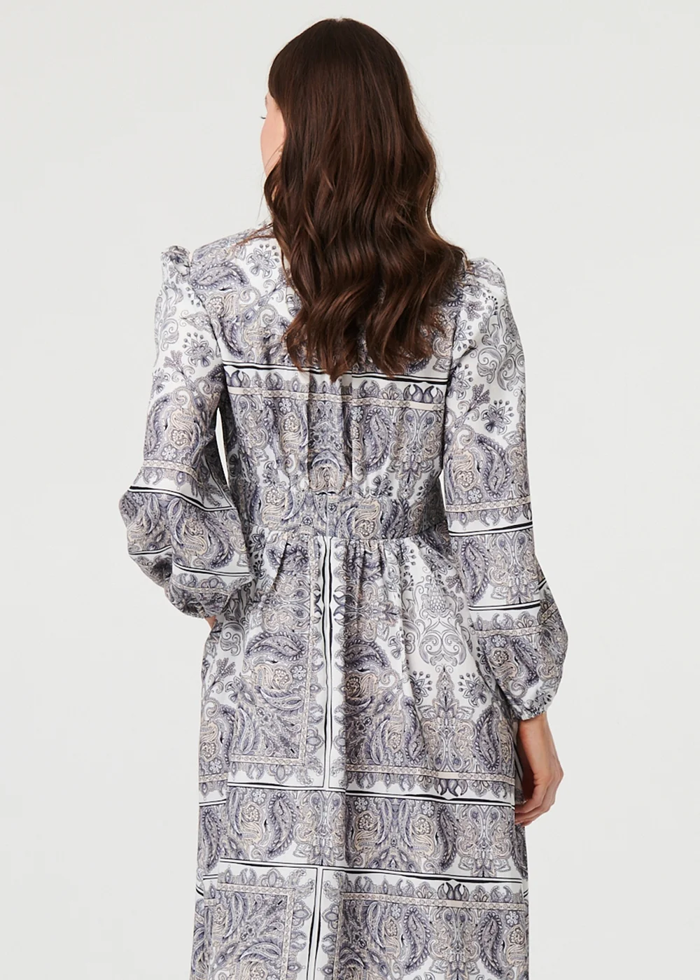 Izabel London Grey Printed Long Sleeve Shirred Midi Dress - 16 Image 2