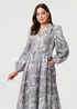 Izabel London Grey Printed Long Sleeve Shirred Midi Dress - 16 Image 4