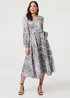 Izabel London Grey Printed Long Sleeve Shirred Midi Dress - 16 Image 1