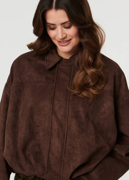 Izabel London Brown Faux Suede Long Sleeve Cropped Jacket - 8 Image 4