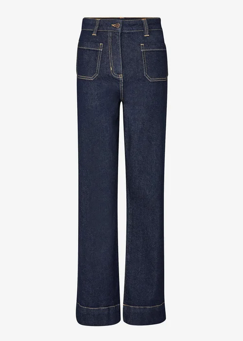 Cotton Traders Indigo Patch Pocket Flared Jeans - 8/L27 Image 4