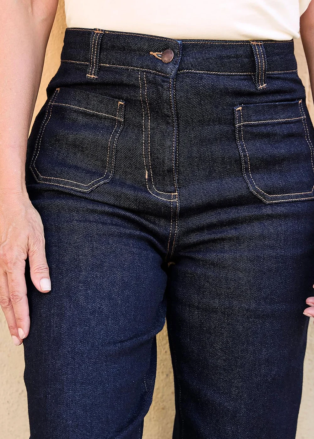 Cotton Traders Indigo Patch Pocket Flared Jeans - 8/L27 Image 3