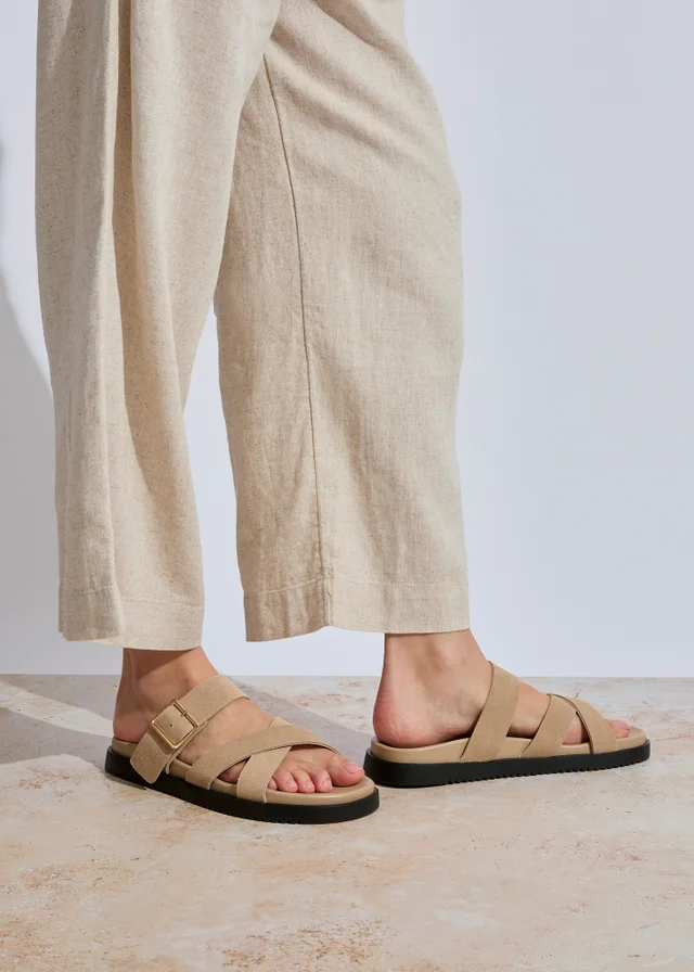 Totes Sand Suede Cross Strap Sandals