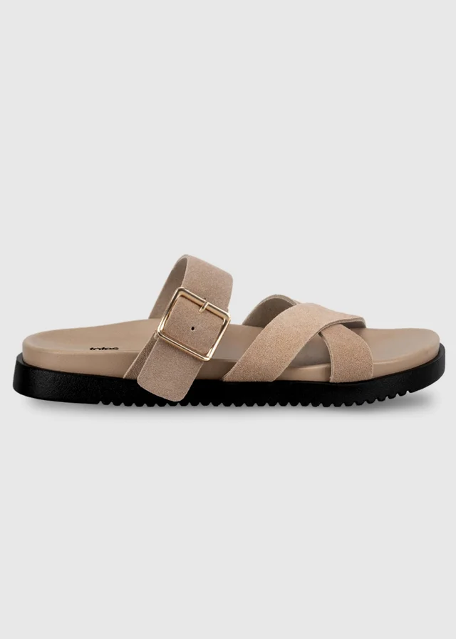 Totes Sand Suede Cross Strap Sandals