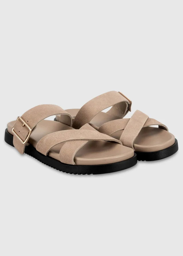 Totes Sand Suede Cross Strap Sandals
