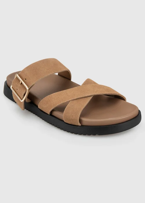 Totes Tan Suede Cross Strap Sandals - 6 Image 3