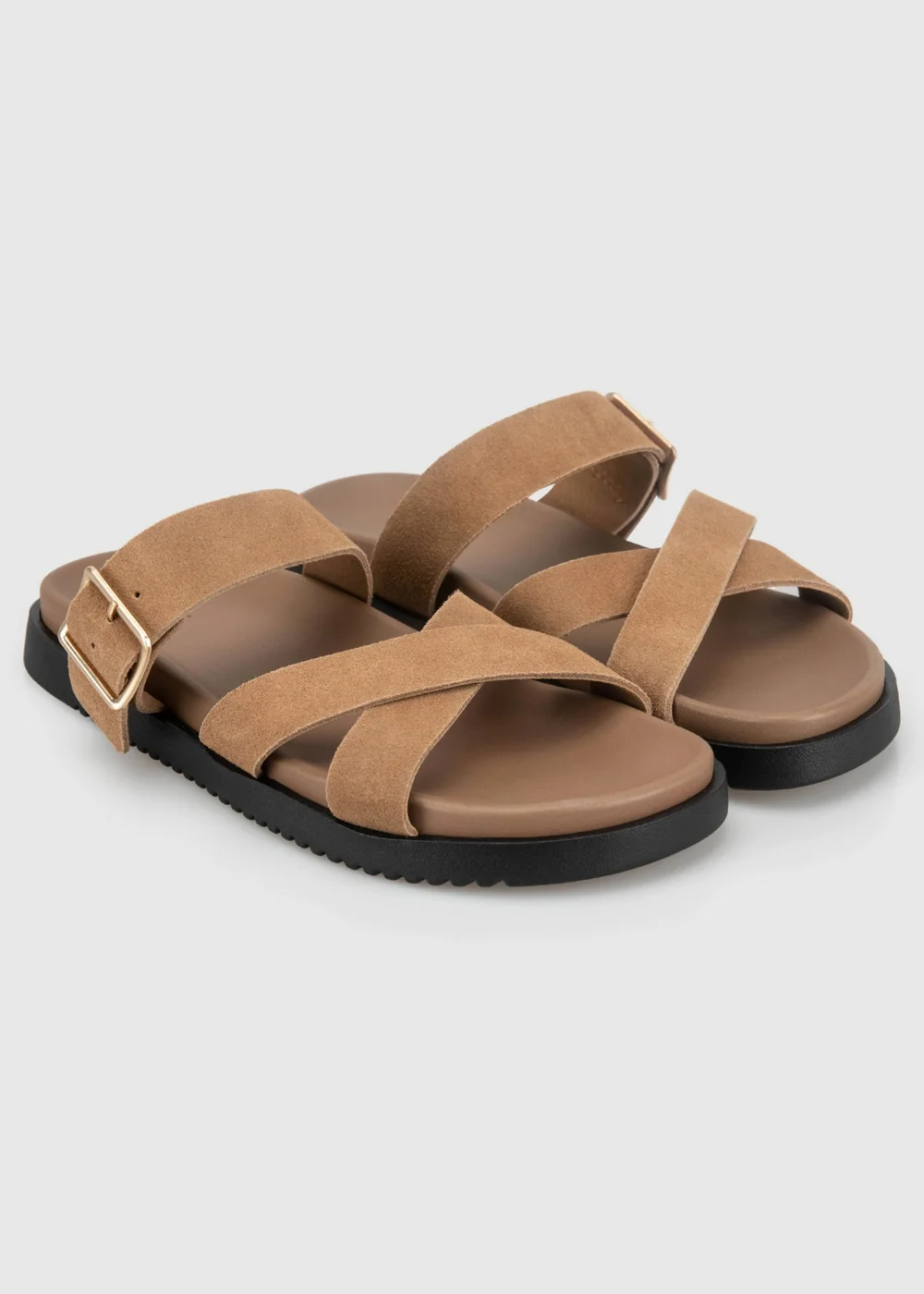 Totes Tan Suede Cross Strap Sandals - 6 Image 2