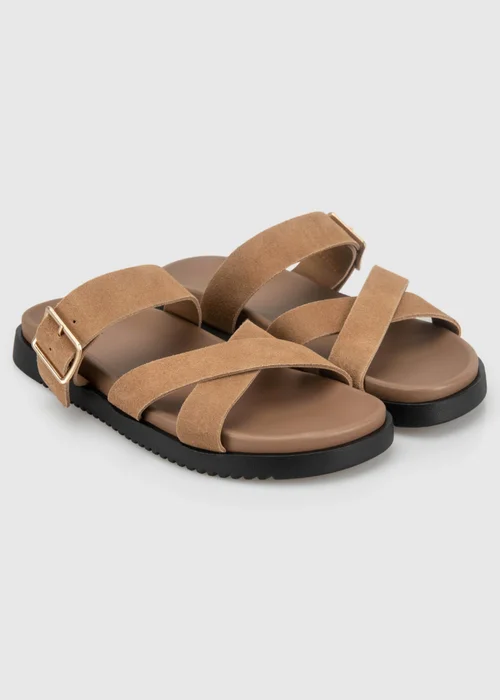 Totes Tan Suede Cross Strap Sandals - 6 Image 2