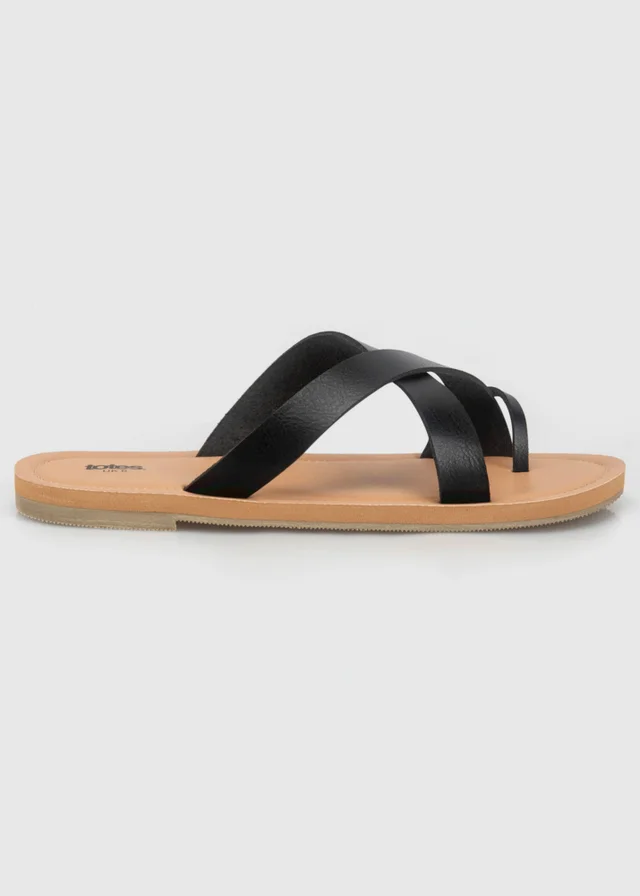 Totes Black Toe Post Strap Sandals