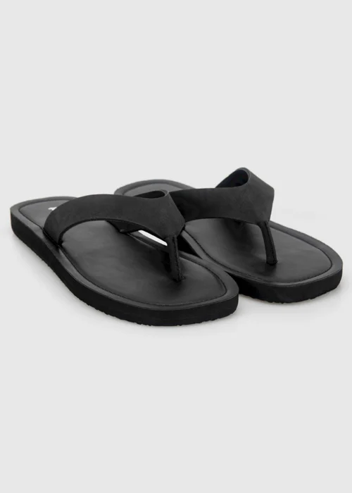 Totes Black Square Toe Faux Suede Flip Flop Sandals - 4 Image 2
