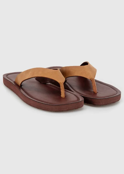 Totes Tan Square Toe Faux Suede Flip Flop Sandals - 4 Image 2