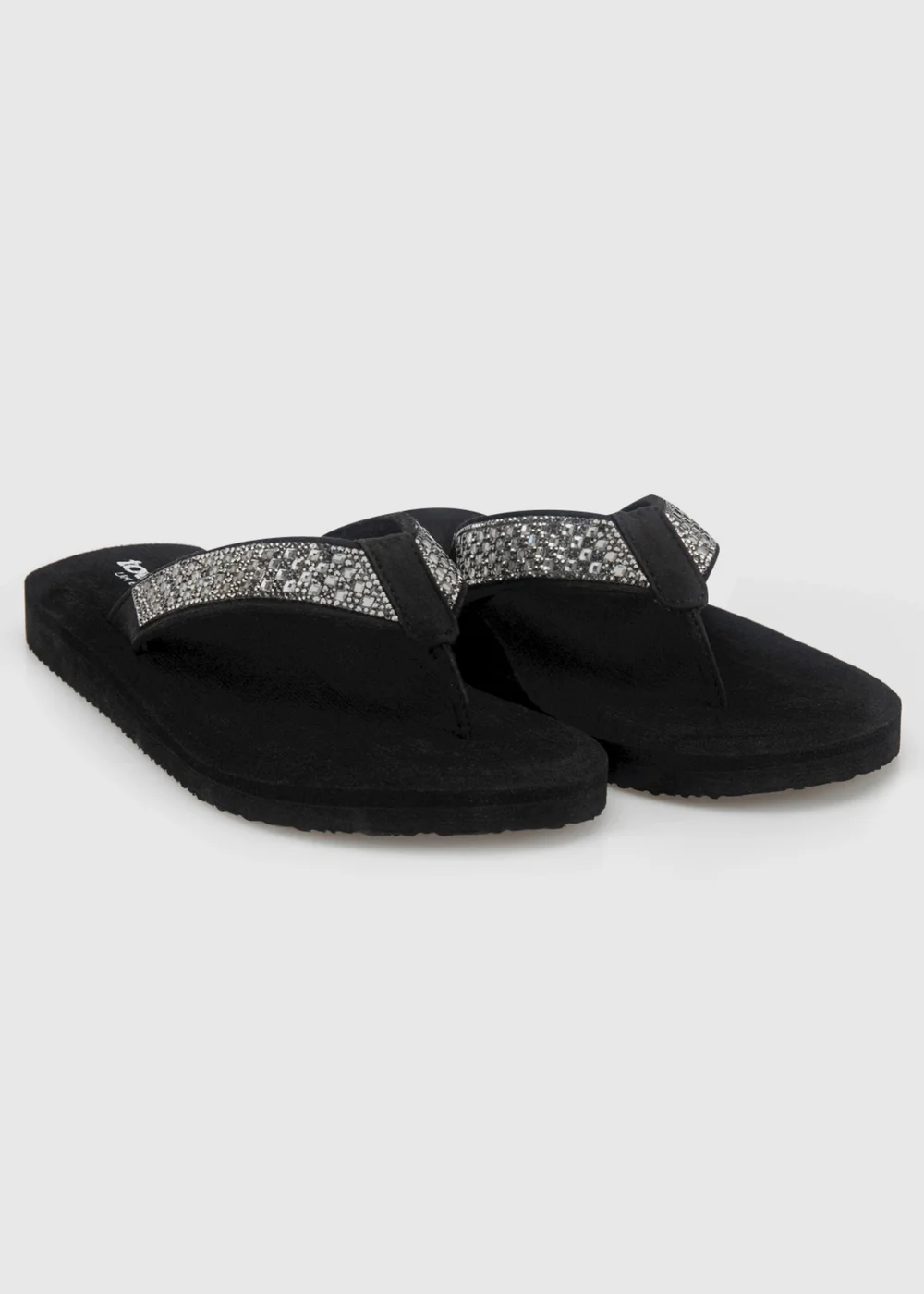 Totes Black Beaded Wedge Flip Flop Sandals - 5 Image 2