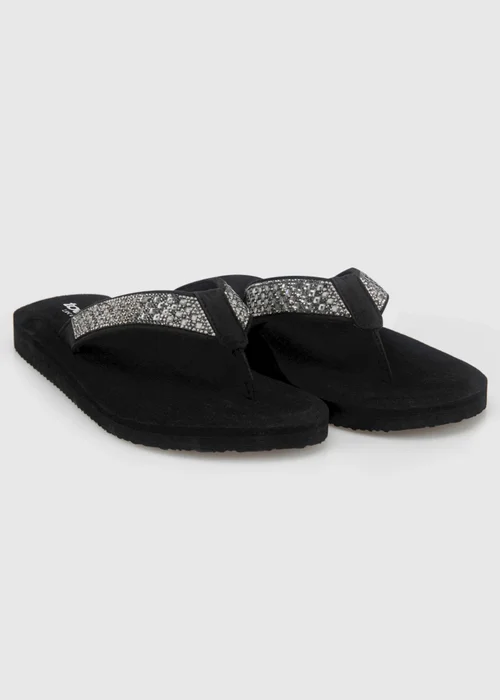 Totes Black Beaded Wedge Flip Flop Sandals - 5 Image 2