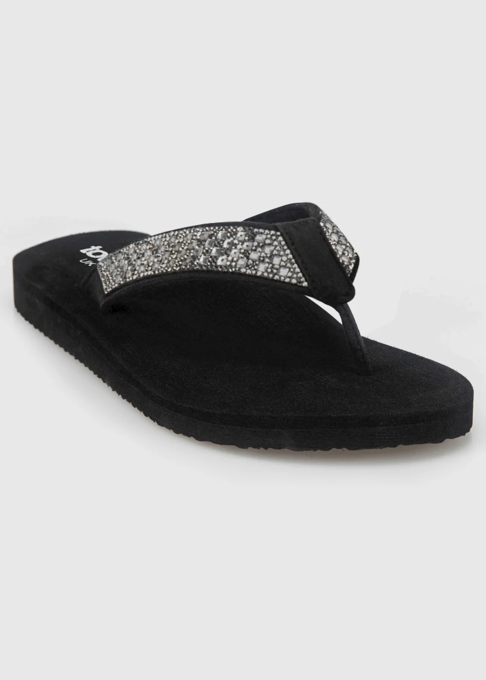 Totes Black Beaded Wedge Flip Flop Sandals - 5 Image 3