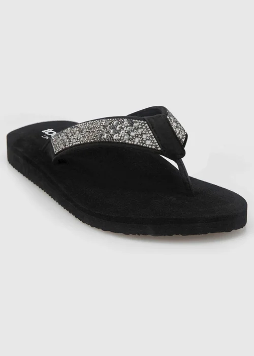 Totes Black Beaded Wedge Flip Flop Sandals - 5 Image 3